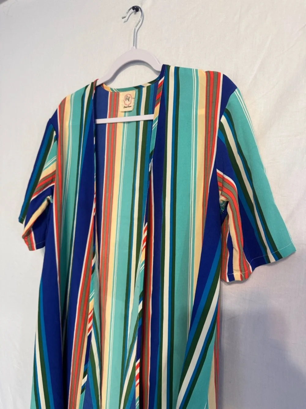 Grace & Emma Vertical Stripe Duster / Kimono - Blue, Green, Orange, Teal - Picture 2 of 4